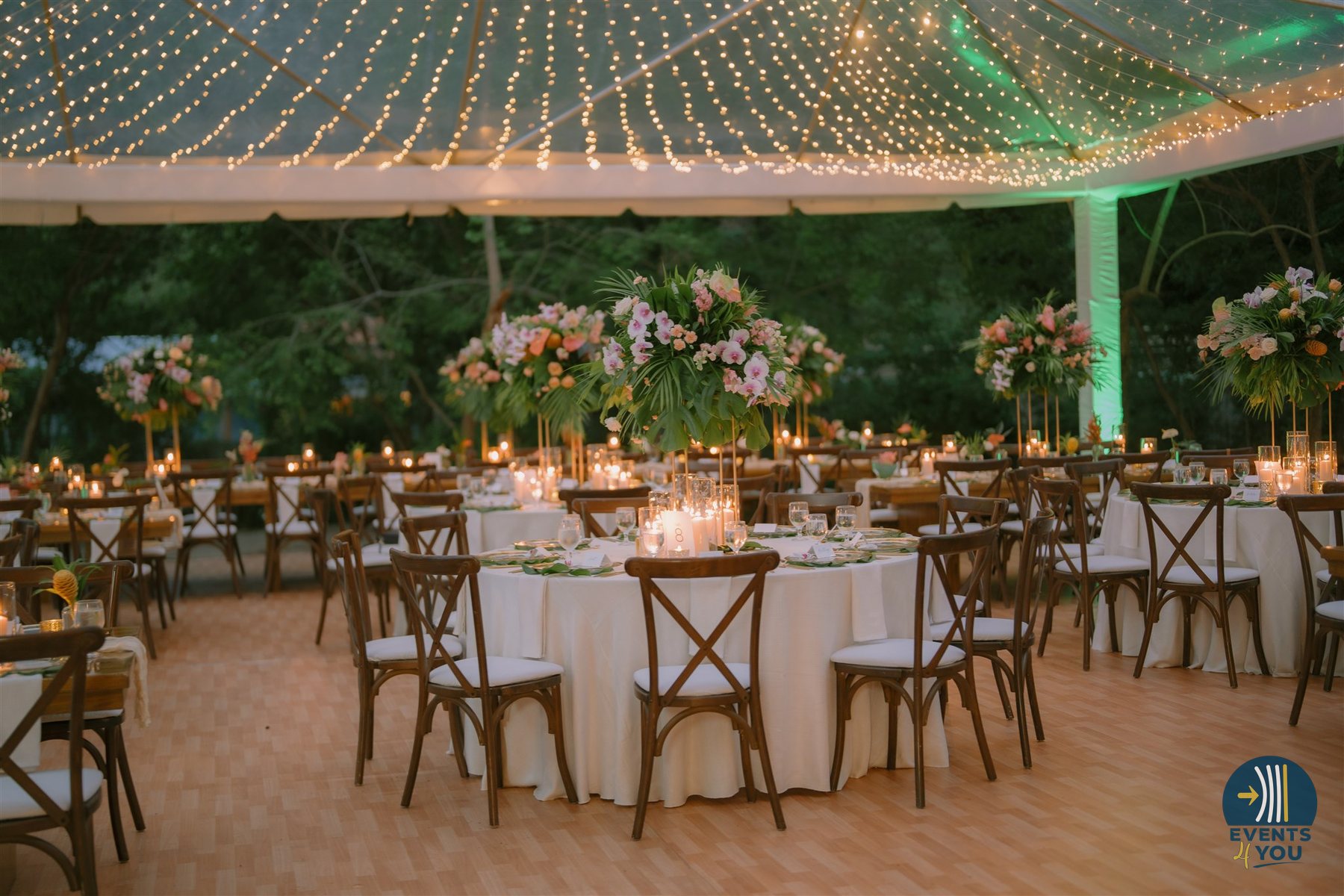Round tables with ambient lighting